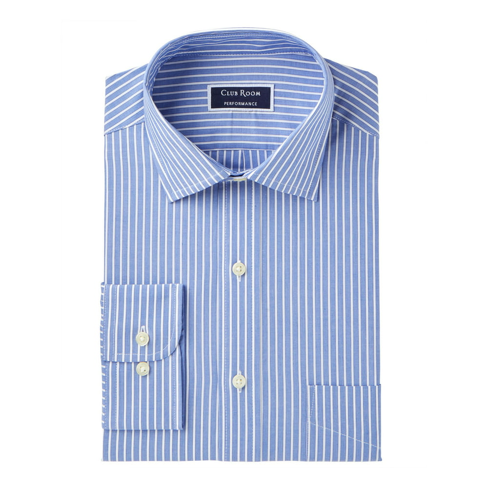 CLUBROOM Mens Blue Pinstripe Collared Classic Fit Stretch Dress Shirt ...