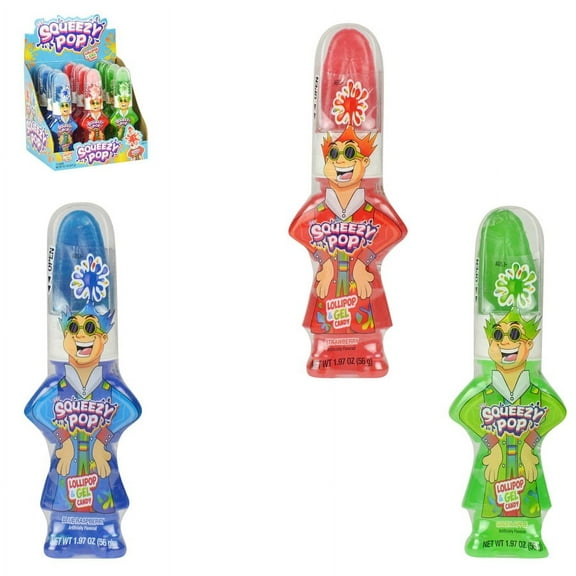 Mr Squeezy Pop 2 in 1 Lollipop & Gel Candy 12 Each