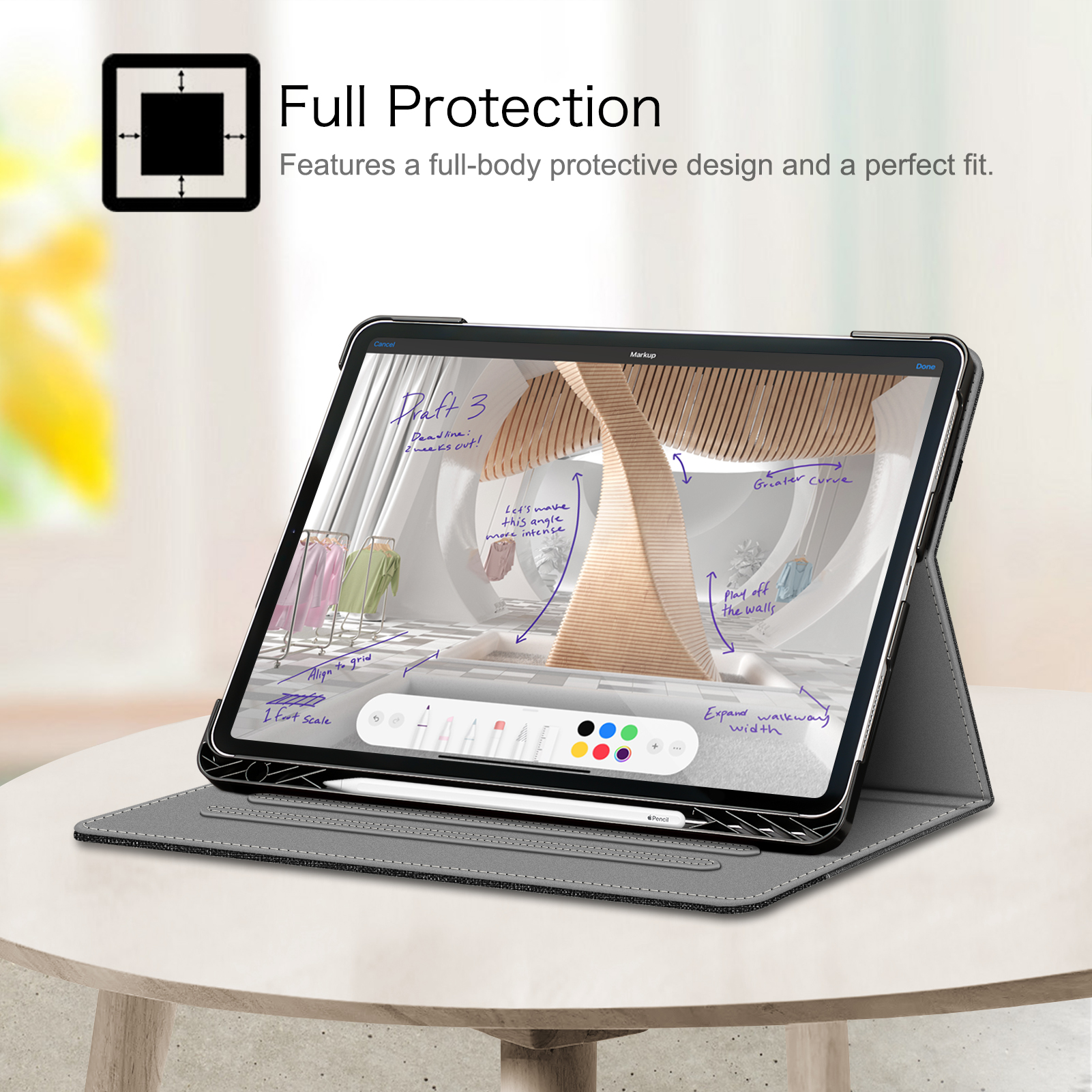 Fintie Folio Case w/ Pocket for iPad Pro 12.9 (2021/2020/2018) - Multi-Angle Smart Stand Cover w/Pencil Holder, Auto Sleep/Wake for iPad Pro 12.9" 5/4th/3rd Generation
