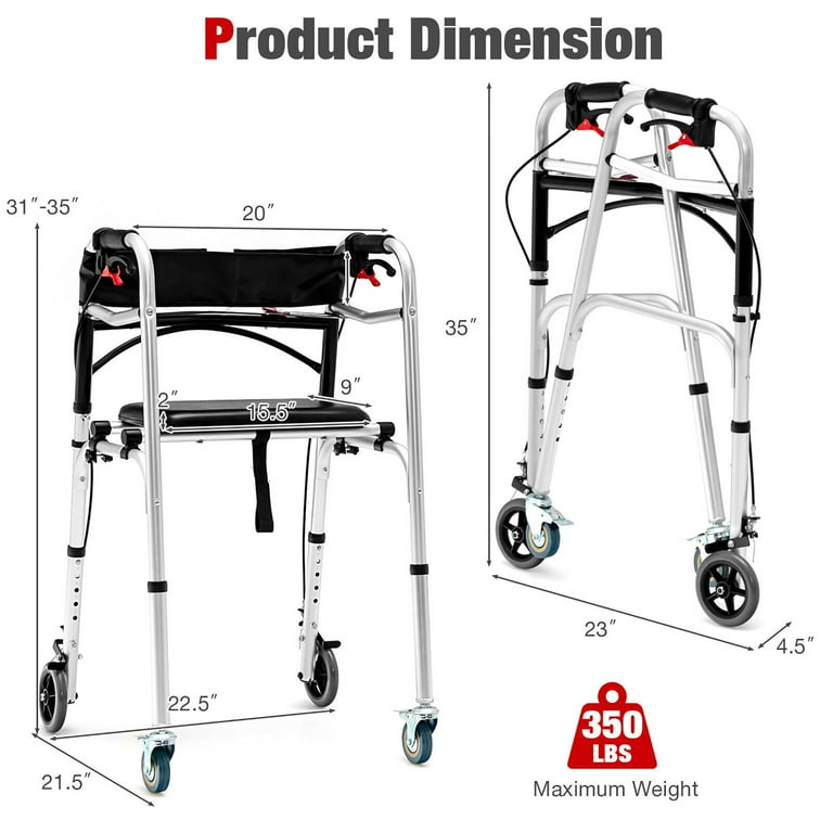 Gymax Standard Adult Walker, Compact Aluminum Collapsible
