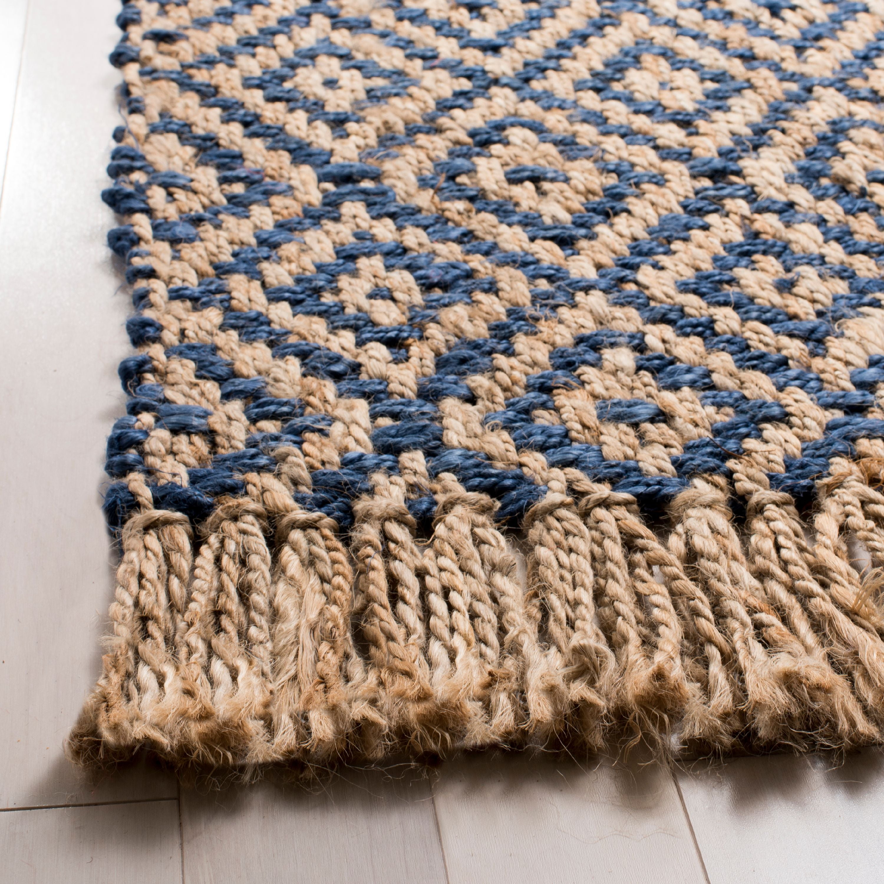SAFAVIEH Natural Fiber Thomas Geometric Jute Runner Rug, Tropical Blue/Natural, 2'3" x 12'