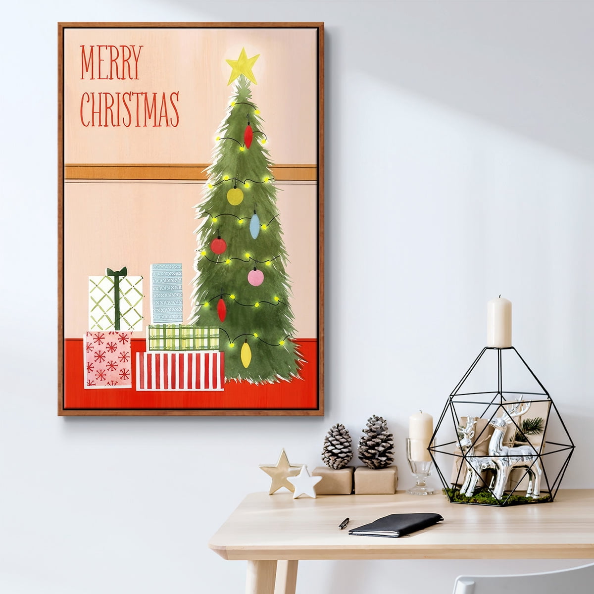 Christmas Stockings Collection B - Framed Gallery Wrapped Holiday Canvas - 17 x 25 - Rosewood Frame