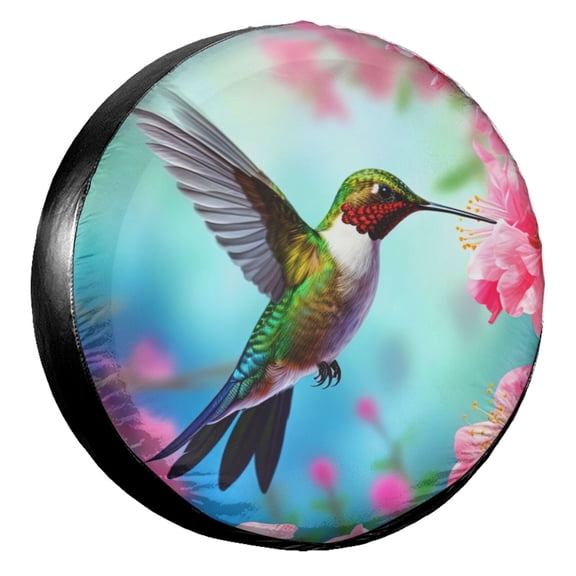 KAKALAD Flowers And Hummingbird 02 Spare Tire Cover Universal Vehicle Accessories Buckle Car Tools 14”in