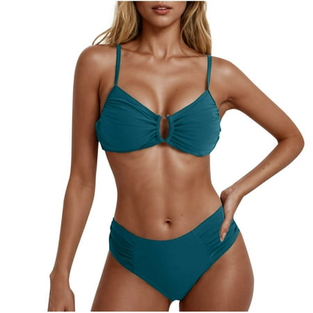 POROPL Summer Swimsuits for Women Fashion Bikini Halter Top Bandeau Swim Green Size S-L