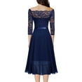 thumbnail image 5 of Guzom Fall Wedding Guest Dresses for Women- Midi Dresses V-Neck Lace Short Sleeve 2023 Formal Dresses Navy, 5 of 6