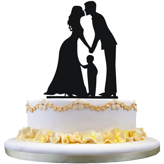 Family Cake Topper Silhouette Groom and Bride with Little Boy,wedding cake topper