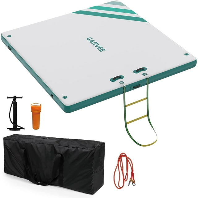 Garvee Inflatable Floating Dock 8‘ x 6', with 5.9" Thickness None-Slip PVC Surface, Green