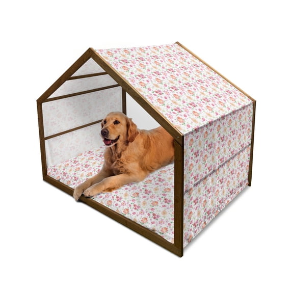 Pale Pink Pet House, Watercolor Style Rural Meadow Floral Pattern Inspired by Fresh Spring Nature, Outdoor & Indoor Portable Dog Kennel with Pillow and Cover, 5 Sizes, Multicolor, by Ambesonne
