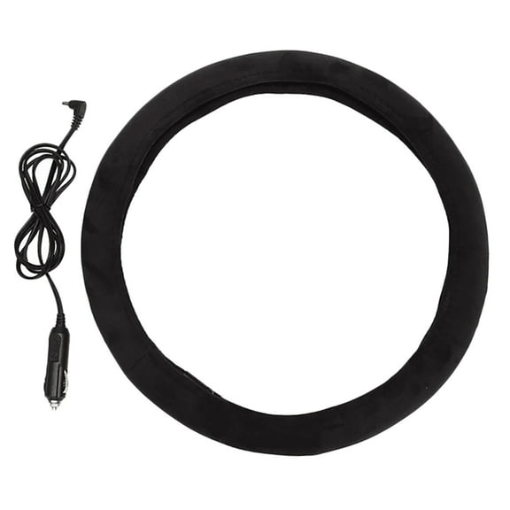 15 Inch Heated Steering Wheel Cover 12V Universal Automotive Winter Warm Black Accessory for Cars and Trucks
