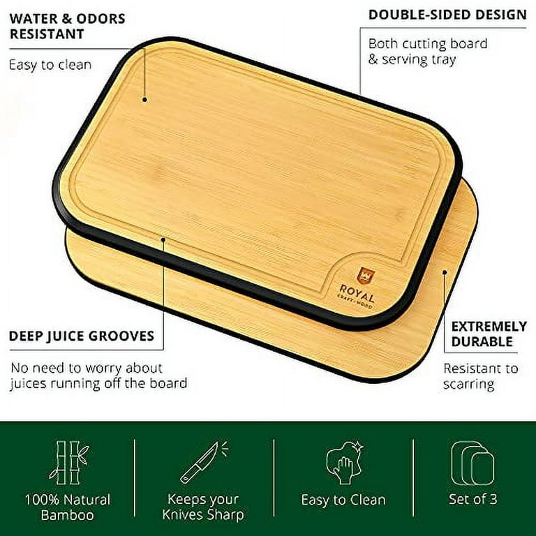 Royal Craft Wood Luxury Cutting Boards for Kitchen Reversible Wood Cutting Board Set, Thick Chopping Board Two Tone Bamboo Light & Dark 3-Piece
