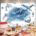 thumbnail image 2 of Blue Ocean Happy Birthday Background Decorations Ocean Animals Photo Background Home Indoor Outdoor Party Decoration Supplies 70.8 x 47.2 inches, 2 of 4