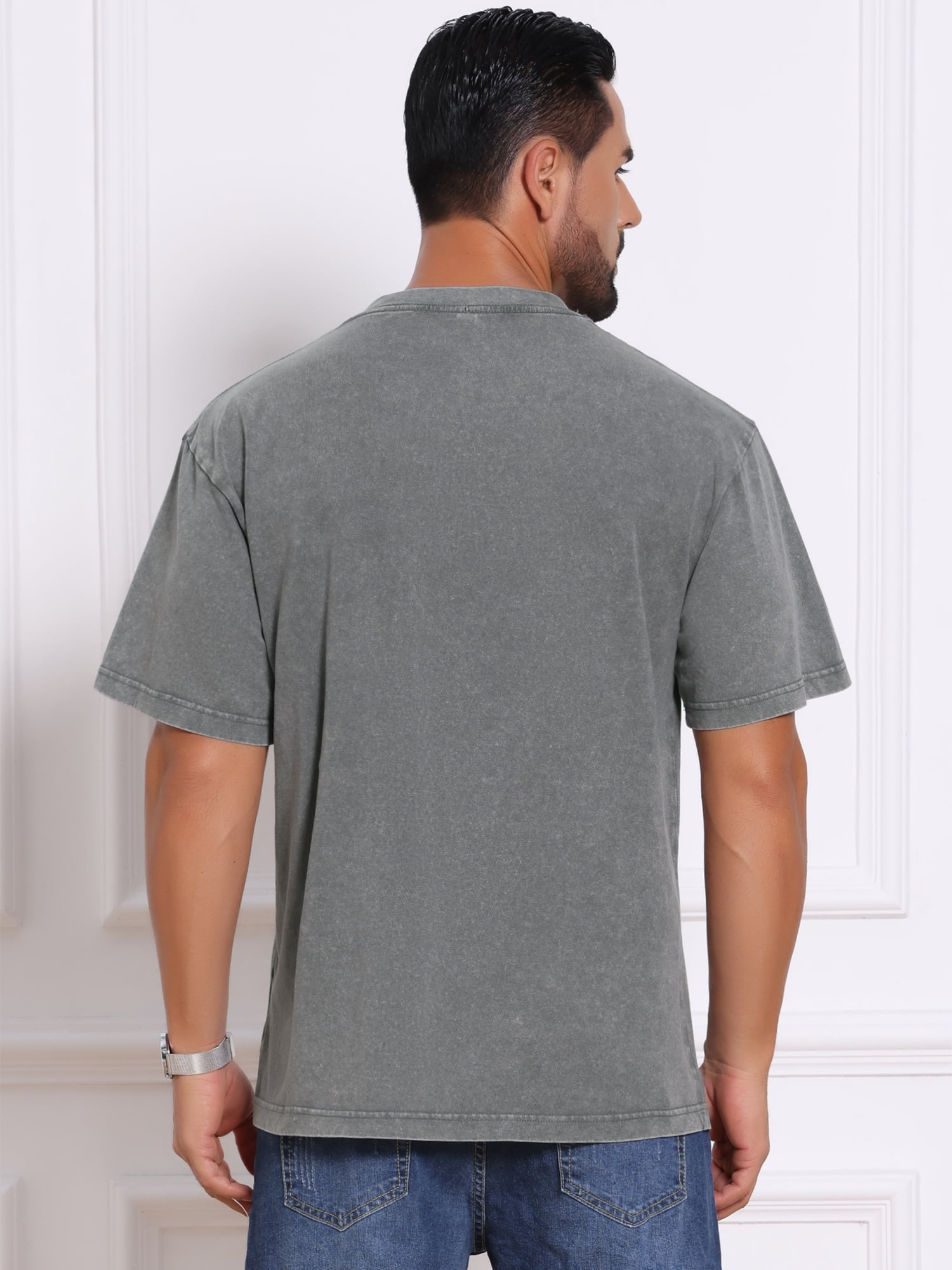 DARING DIVA Men's Retro Distressed Crew Neck Short Sleeve Solid T-Shirt XL Gray