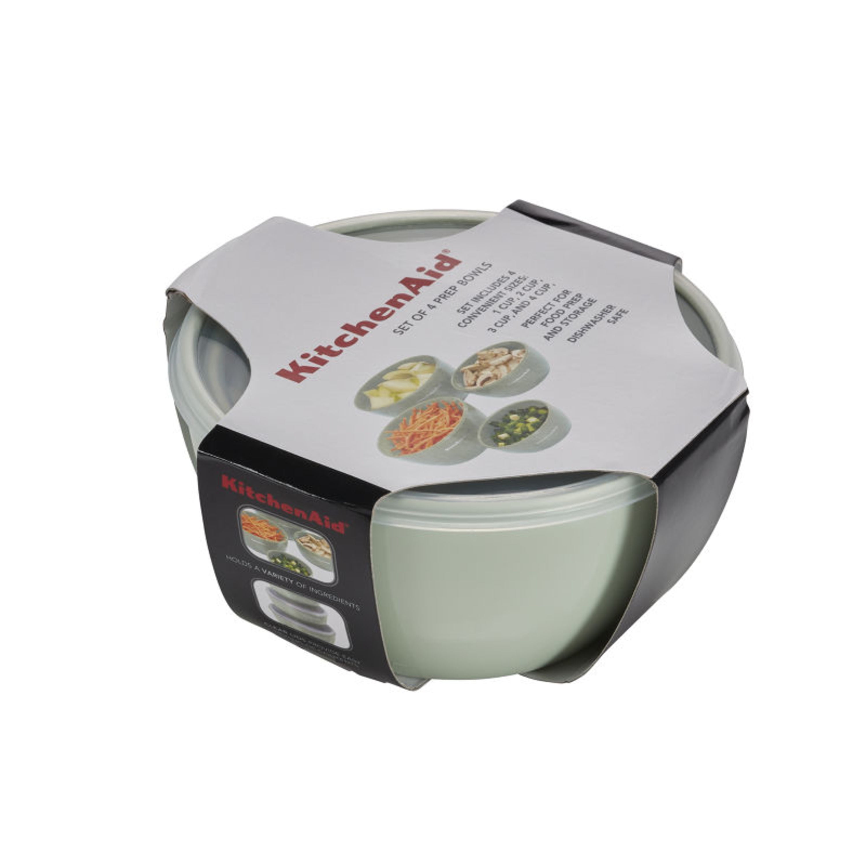 KitchenAid SET 4 Storage Prep Bowls Clear Lids Nesting VTG Green plastic