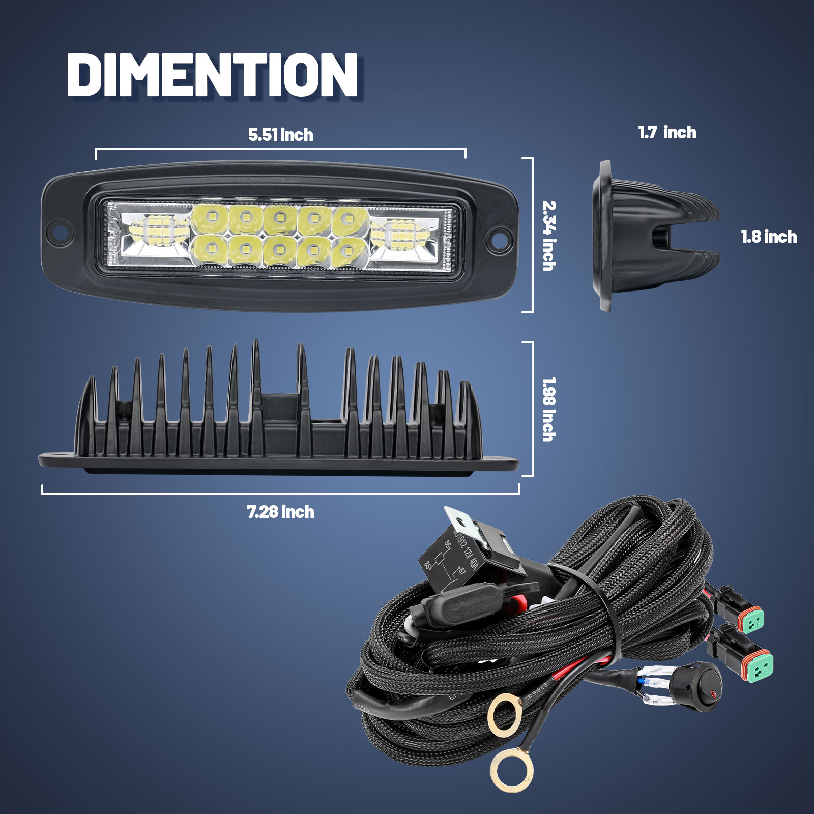2PCS 7" 120W Flush Mount LED Pods Combo Beam with Wiring Harness for Truck UTV ATV
