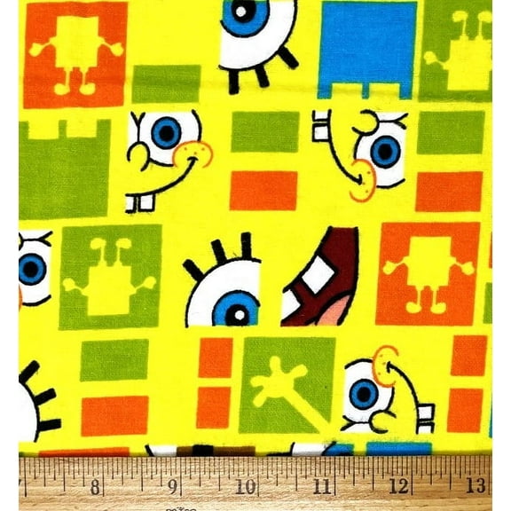 1/2 Yard - Spongebob Yellow Cotton Flannel Fabric (Great for Quilting, Sewing, Craft Projects, Throw Pillows & More) 1/2 Yard X 44" Wide