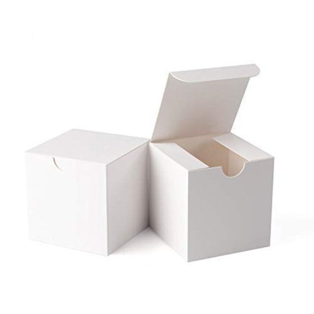 GEFTOL Caja de regalo pequeña blanca – Paquete de 100 cajas de papel plegables de 3x3x3 pulgadas para damas de honor, propuestas, fiestas de cumpleaños, Navidad