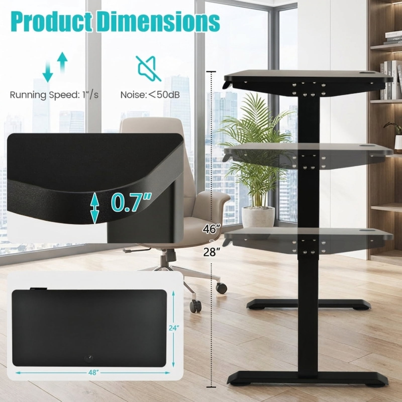 Furnibear Electric Standing Desk with Memory Controller, Height Adjustable Sit Stand Home Office Computer Desk with Cable Management, Black