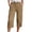 AW23-Khaki, variant on Womens Capri Pants Cotton Linen Drawstring Elastic Waist Split Hem Dressy Casual Summer Cropped Pant Loose Comfortable Lounge Trouser Wine L