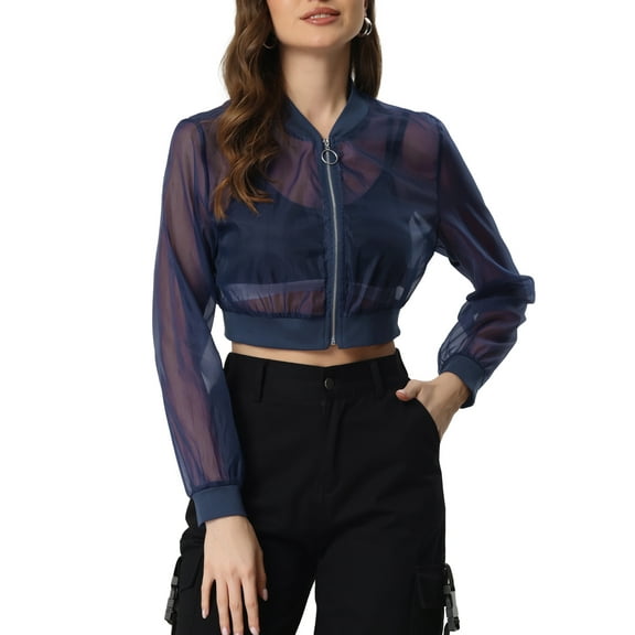 Allegra K Crop Bomber Jacket for Women's Casual Lightweight Zip Up Jackets