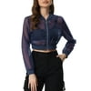 Allegra K Crop Bomber Jacket for Women Casual Lightweight Zip Up Jackets Blue XS