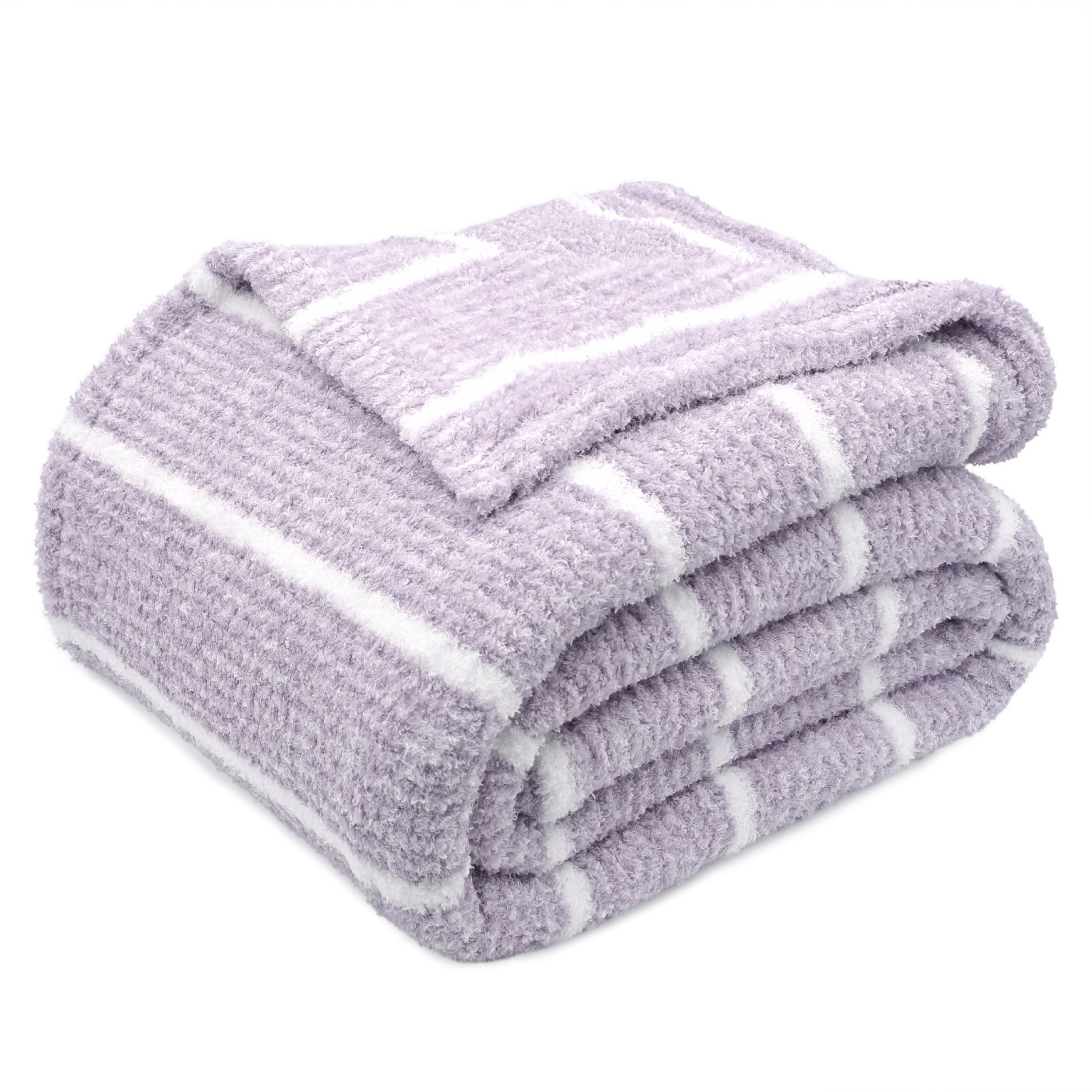 Regal Living Ultra Soft Cozy Knit Throw Blanket, Gray Purple Stripe, 90" x 90"