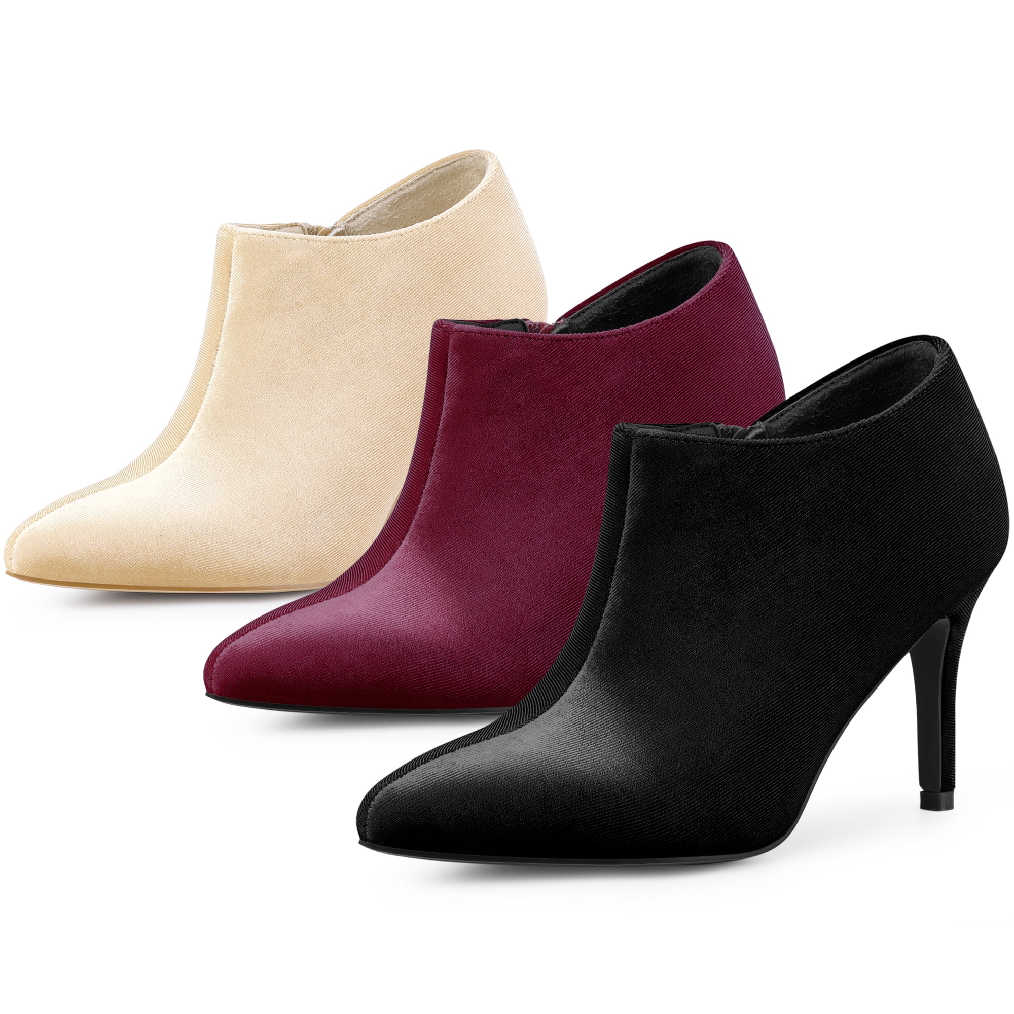 DARING DIVA Women's Stylish Velvet Pointy Toe Stiletto Heels Booties Burgundy US 7.5