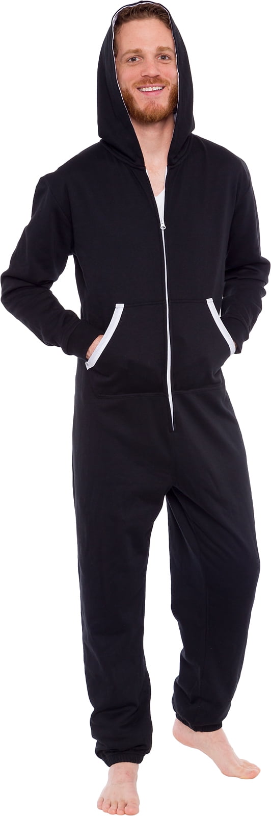 WUAI-Men Unisex Hooded Onesie Jumpsuit Romper Overall Zip up One Piece Pajama Playsuit Sportswear 