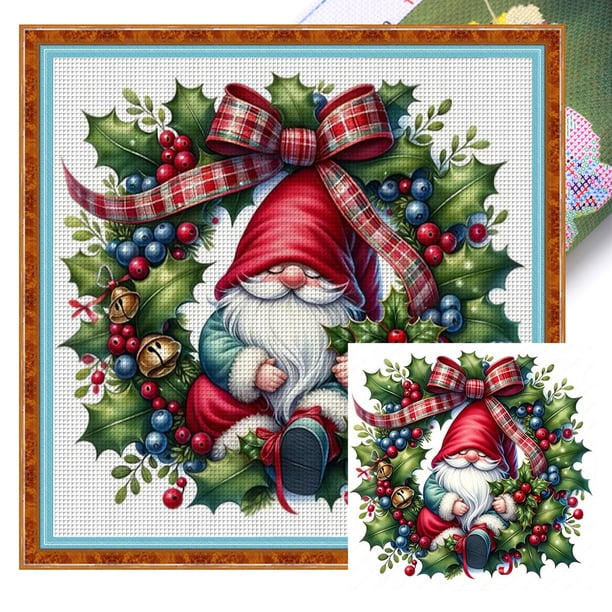 Kit Punto Cruz Con Navideño Hilo Algodón Ecológico Bordado 11CT 50x50cm