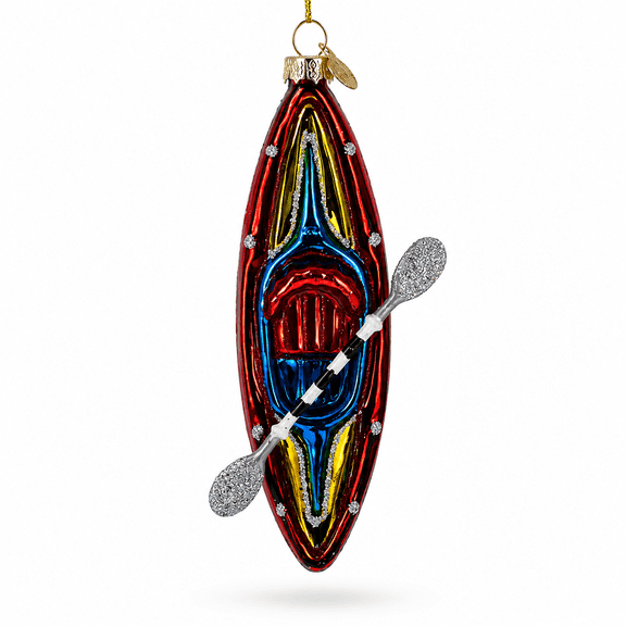 Adventure Kayak with Oar Glass Christmas Ornament