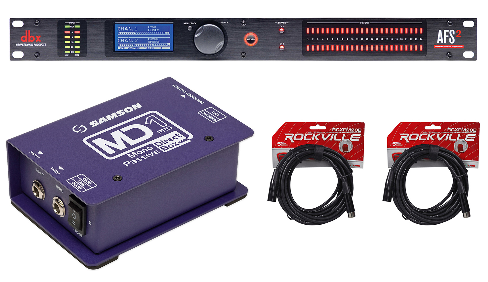 DBX AFS2 Dual Channel Advanced DSP Feedback Suppression Processor+DI ...