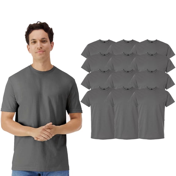 Gildan Light Cotton T-Shirt, Men's Short Sleeve Crew Neck Modern Fit Tee, Charcoal, S, 12 Pack