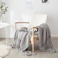 thumbnail image 4 of SDFGTstore Nordic Sofa Chunky Knitted Throw Blanket with Tassels Stylish Hand-Knit Hollow Out Solid Color Air Conditioning Shawl Cover Photo Props for Bed Chair Couch, 4 of 17