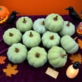 thumbnail image 5 of Simulated Foam Pumpkin Prop with Golden Handle, Colorful Fake Vegetable Ornament, Summer Fall Harvest Decor for Halloween, Tabletop, Shelf, Wreath Making and Farmhouse Home Decoration, Green, 5 of 6