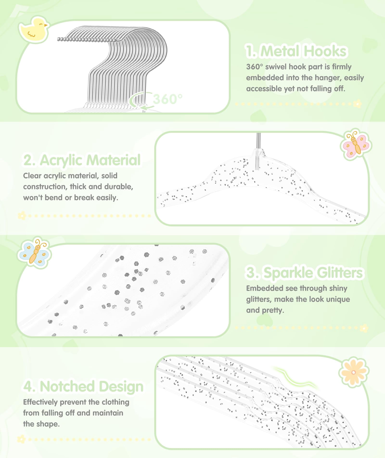 Clear 11 Inch Glitter Clothes Hangers for Closet Organization