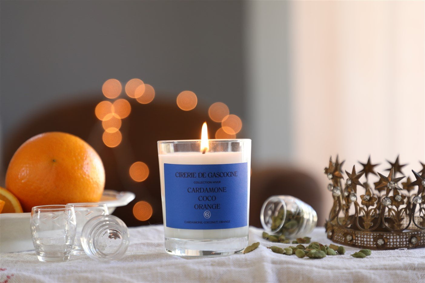 Cardamone, Coconut, Orange Blend Candle, Cirerie de Gascogne Scented Candle in Blue, Handmade Candle in Glass Jar Cardamone, Coco, Orange