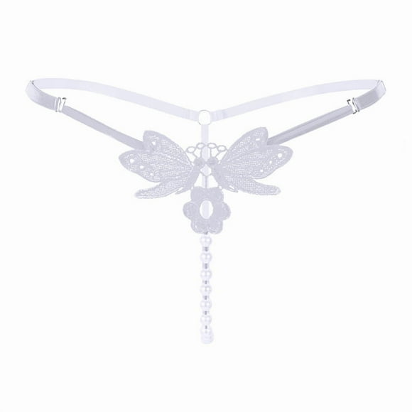 Tangas con bordado de mariposas, bragas de perlas sintéticas huecas, lencería y ropa interior sexy para mujer