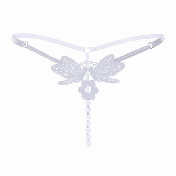 Tangas con bordado de mariposas, bragas de perlas sintéticas huecas, lencería y ropa interior sexy para mujer