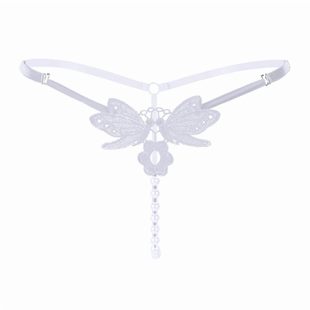 Tangas con bordado de mariposas, bragas de perlas sintéticas huecas, lencería y ropa interior sexy para mujer