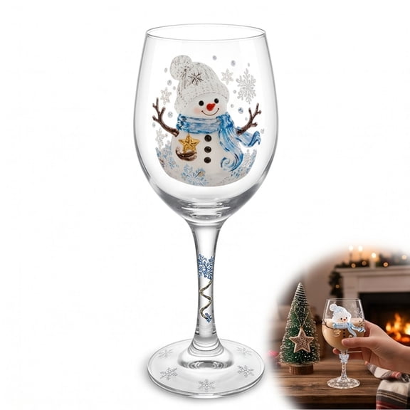 Christmas Snowman Stemless Wine Glass with 2D Sticker Design, Festive Holiday Drinking Glass for Coffee Tea Juice, Home Decor (1 Pc)