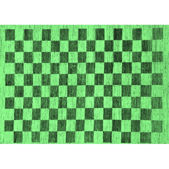 Ahgly Company Indoor Rectangle Checkered Emerald Green Modern Area Rugs, 3' x 5'
