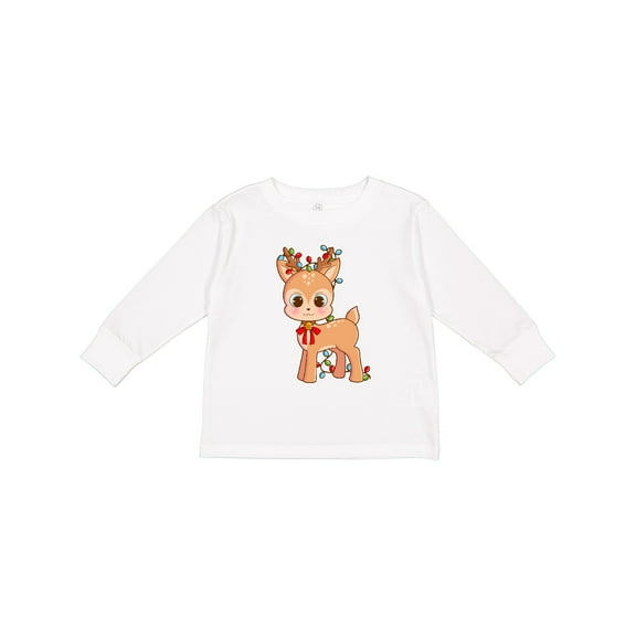 Inktastic Cute Christmas Reindeer with Christmas Lights Boys or Girls Long Sleeve Toddler T-Shirt