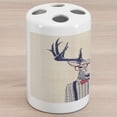 thumbnail image 1 of Hipster Ceramic Toothbrush Holder, Humorous Portrait of Deer with Jazz Polka Dotted Bow and Shirt, Decorative Versatile Countertop for Bathroom, 4.5" X 2.7", Indigo Dark Coral, 1 of 4