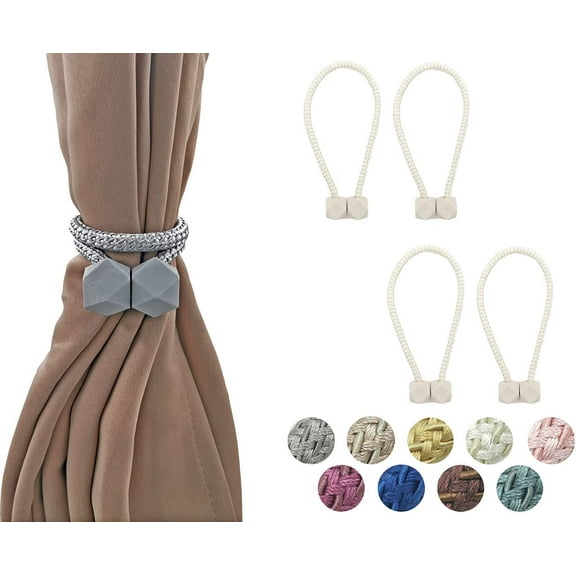 4 Piece Magnetic Curtain Tiebacks Holdbacks, Modern Curtain Tieback Clips, Curtain Rope Holder Tie Backs, Decorative Hold Backs for Home Office Decoration (Cream)