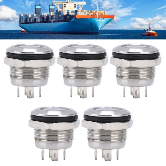 5 Pcs Bouton d'Interrupteur en Acier Inoxydable à Dessus Plat avec DEL, Accessoires d'Alimentation à Réinitialisation Automatique 12 mm