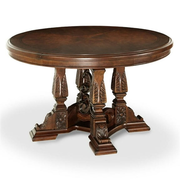 Windsor Court Traditional Round Wood Dining Table - Vintage Brown Fruitwood