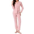 thumbnail image 2 of INSPIRE CHIC Womens Lounge Set Cotton Button Up Cute Pattern Print Long Sleeve Notched Collar Pants Set with Pockets Pajama Set S Cherry, 2 of 6