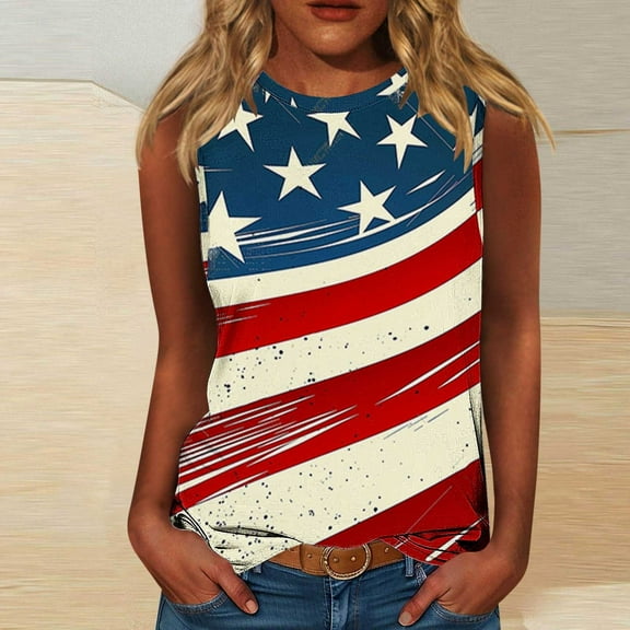 Mingw 4th of July Shirts Summer Tank Top for Women American Flag 4th of July Sleeveless Tee Basic Casual Patriotic Tops