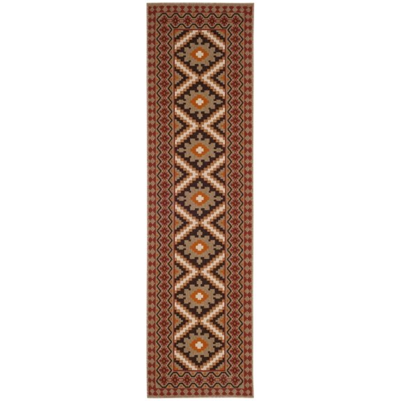 SAFAVIEH Veranda Magna Geometric Indoor/Outdoor Runner Rug, Red/Natural, 2'3" x 22'