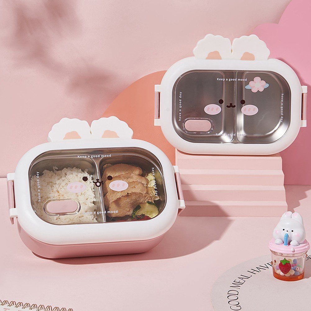 Stainless Steel Bento Box with Compartments Cute Bunny Lunch Box for Office Outdoor Camping Picnic