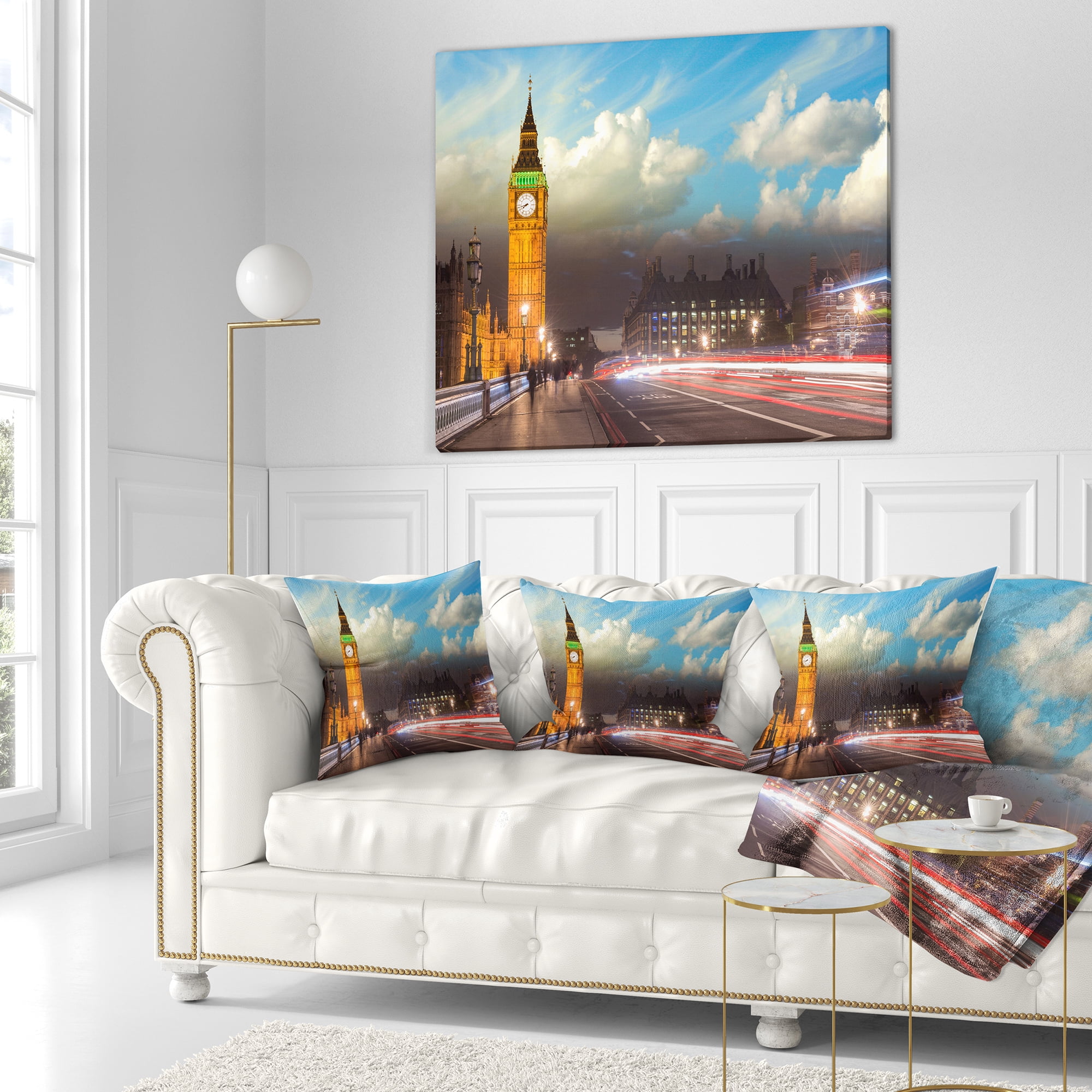 Designart Big Ben UK from Westminster Bridge - Cityscape Photo Throw Pillow - 16x16